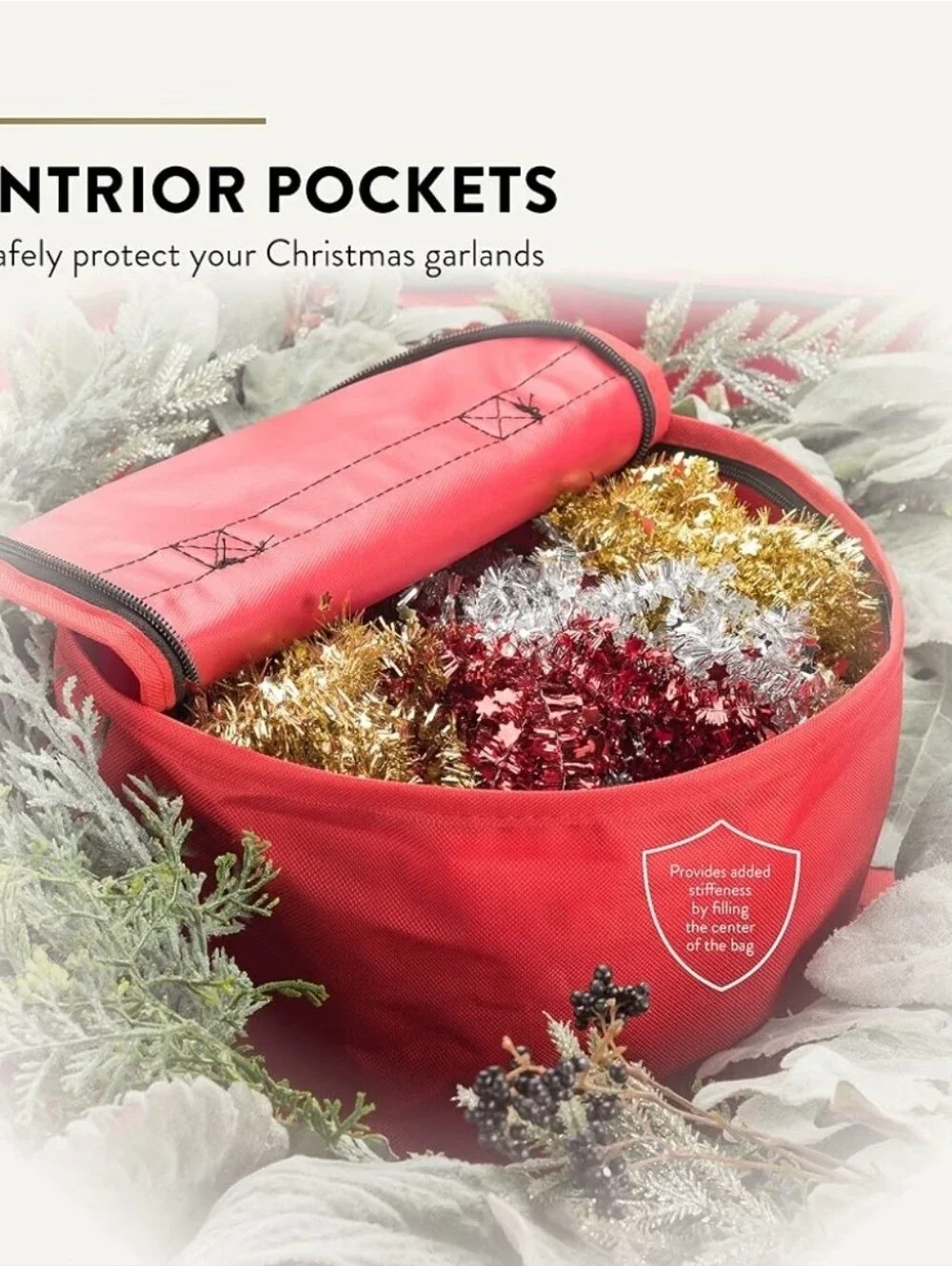 ZOBER Christmas Wreath Storage Container 36 Inch - Wreath Bag Fits 2 Wreaths Box